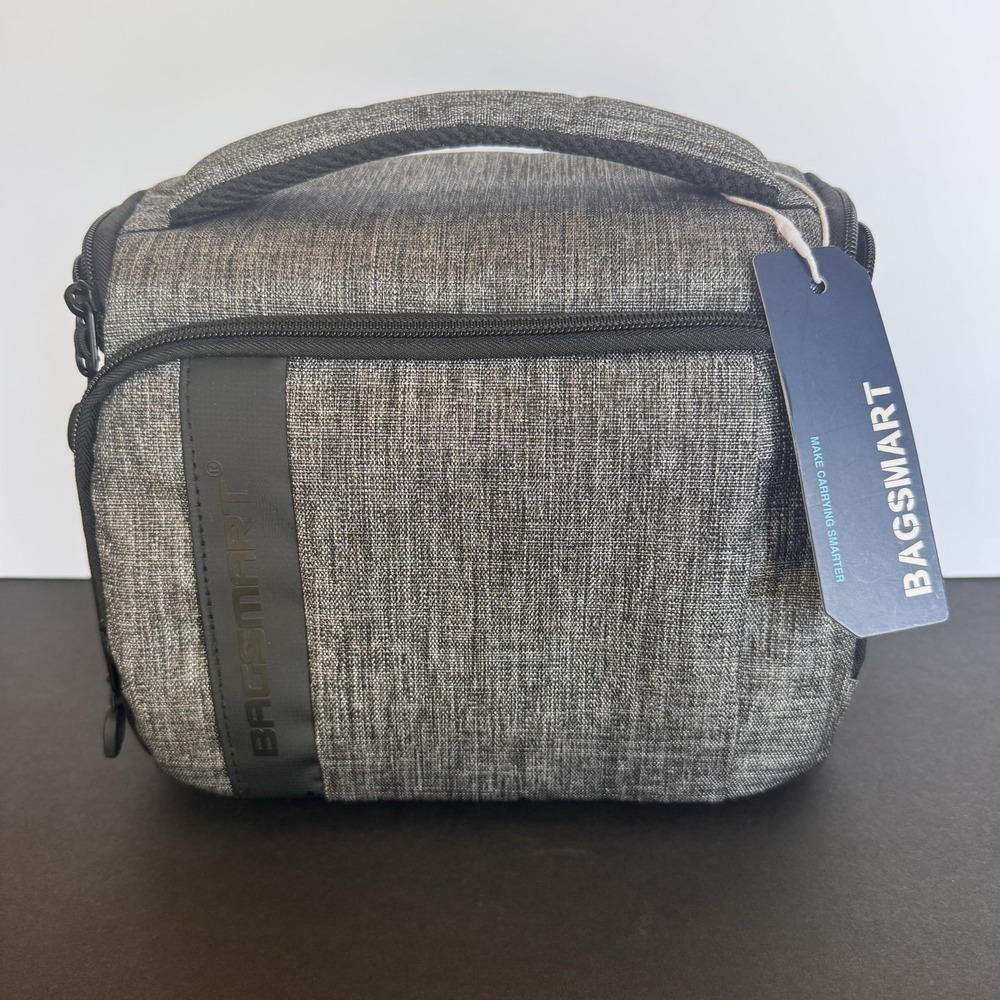 BAGSMART Compact Camera Shoulder Bag with Waterproof Rain Cover Grey Gray